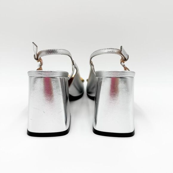 Gucci Baby Horsebit Metallic Silver Slingback Block Heels Size 37.5, 7.5 - Picture 6 of 16